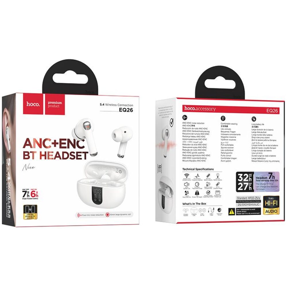 HOCO EQ26 NICE TRUE WIRELESS ANC+ENC HEADSET, ΛΕΥΚΑ - Image 4