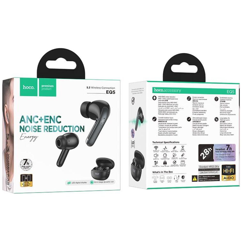 HOCO EQ5 ENERGY TRUE WIRELESS ANC+ENC HEADSET, ΜΑΥΡΟ - Image 4