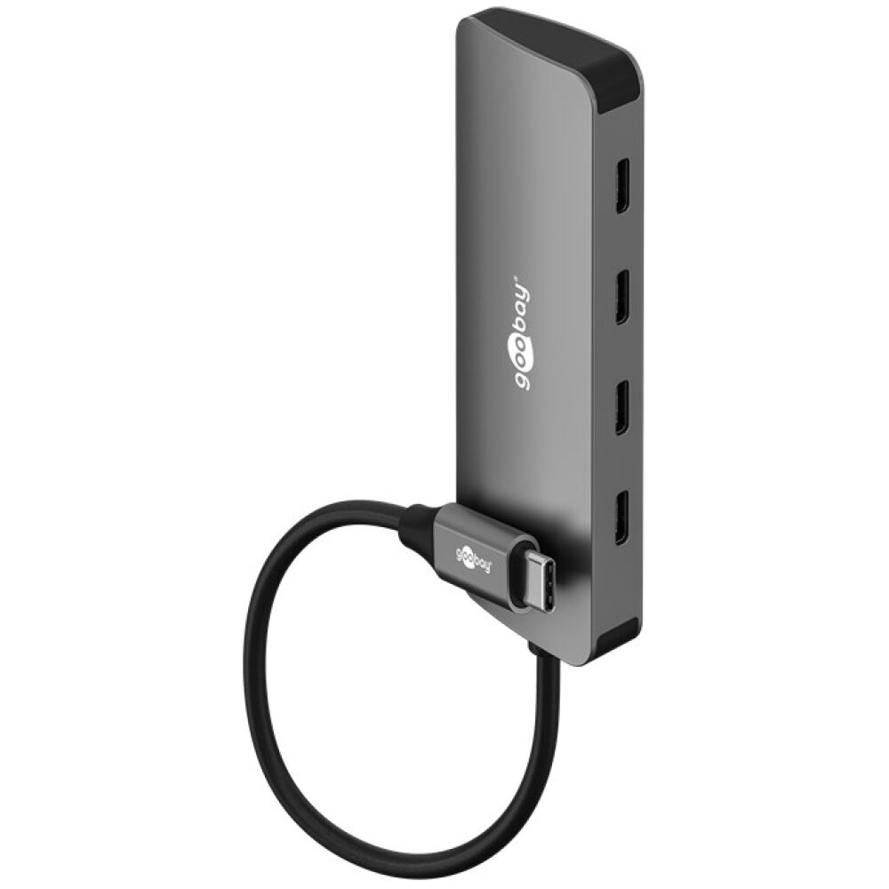 GOOBAY USB hub 76565, 4x θυρών, USB 3.2, 10Gbps, USB-C σύνδεση, γκρι