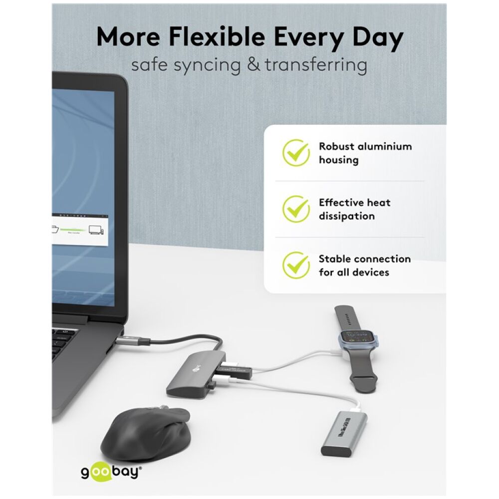 GOOBAY USB hub 76565, 4x θυρών, USB 3.2, 10Gbps, USB-C σύνδεση, γκρι - Image 6