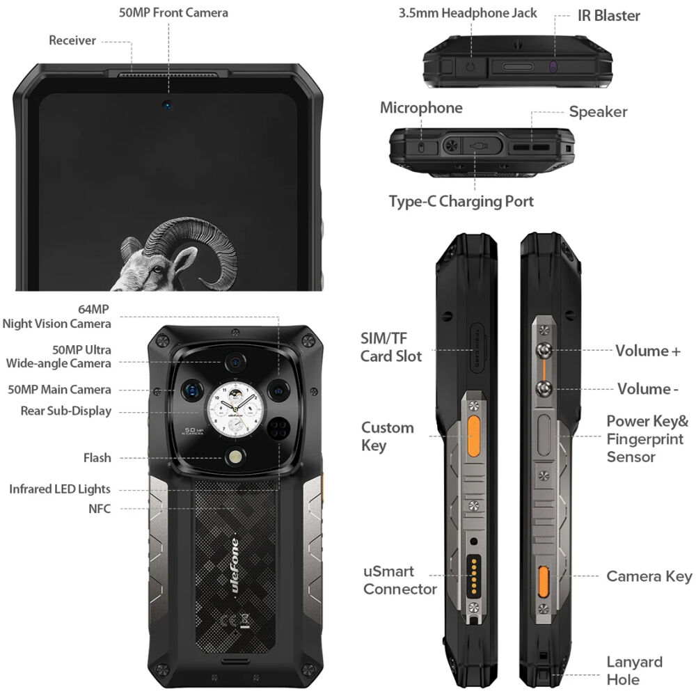 ULEFONE smartphone Armor 28 Pro, 6.67" & 1.04, 16/512GB, 5G, 10600mAh, IP68/IP69K/MIL-STD-810H, μαύρο - Image 6