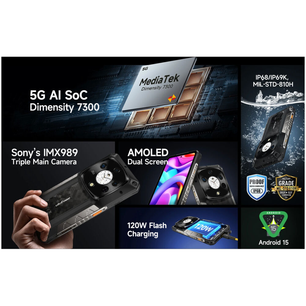 ULEFONE smartphone Armor 28 Pro, 6.67" & 1.04, 16/512GB, 5G, 10600mAh, IP68/IP69K/MIL-STD-810H, μαύρο - Image 8