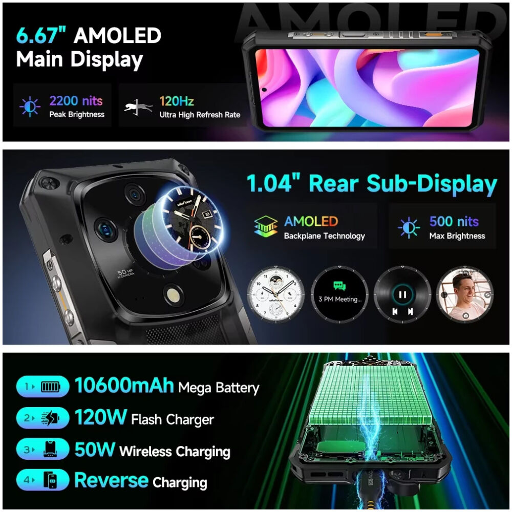 ULEFONE smartphone Armor 28 Pro, 6.67" & 1.04, 16/512GB, 5G, 10600mAh, IP68/IP69K/MIL-STD-810H, μαύρο - Image 13