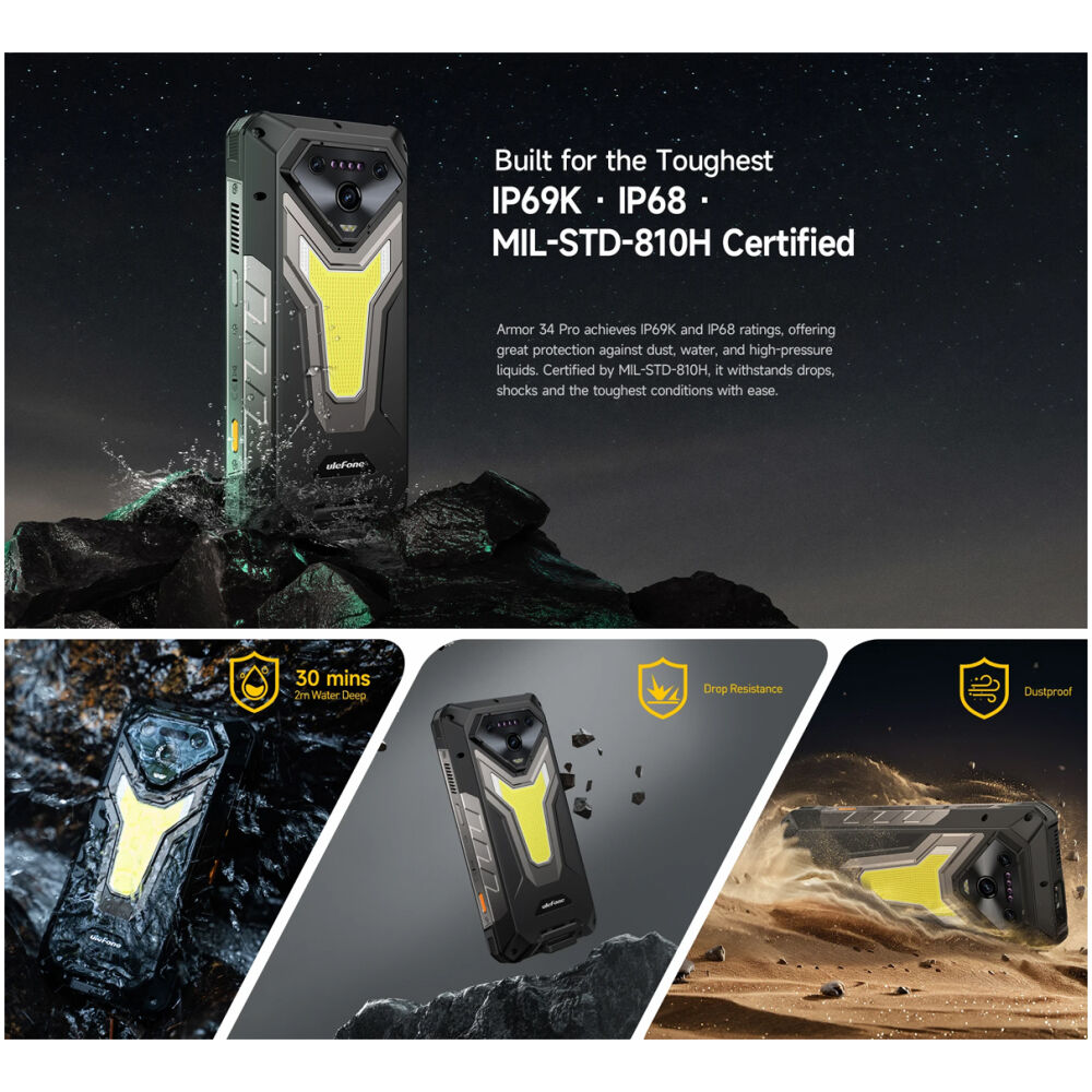 ULEFONE smartphone Armor 34 Pro με βιντεοπροβολέα, 6.95", 5G, 16/512GB, 25500mAh, IP68/IP69K/MIL-STD-810H, μαύρο - Image 4