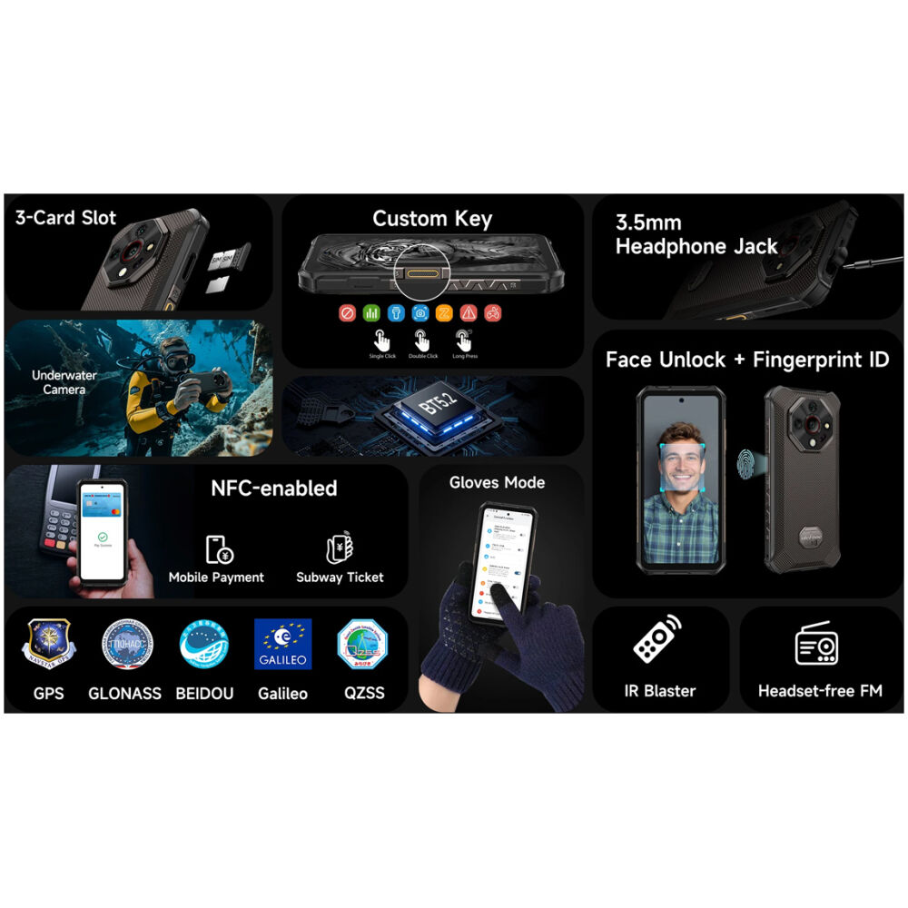 ULEFONE smartphone Armor X16, 6.56", 6/128GB, 10360mAh, IP68/IP69K/MIL-STD-810H, μαύρο - Image 6