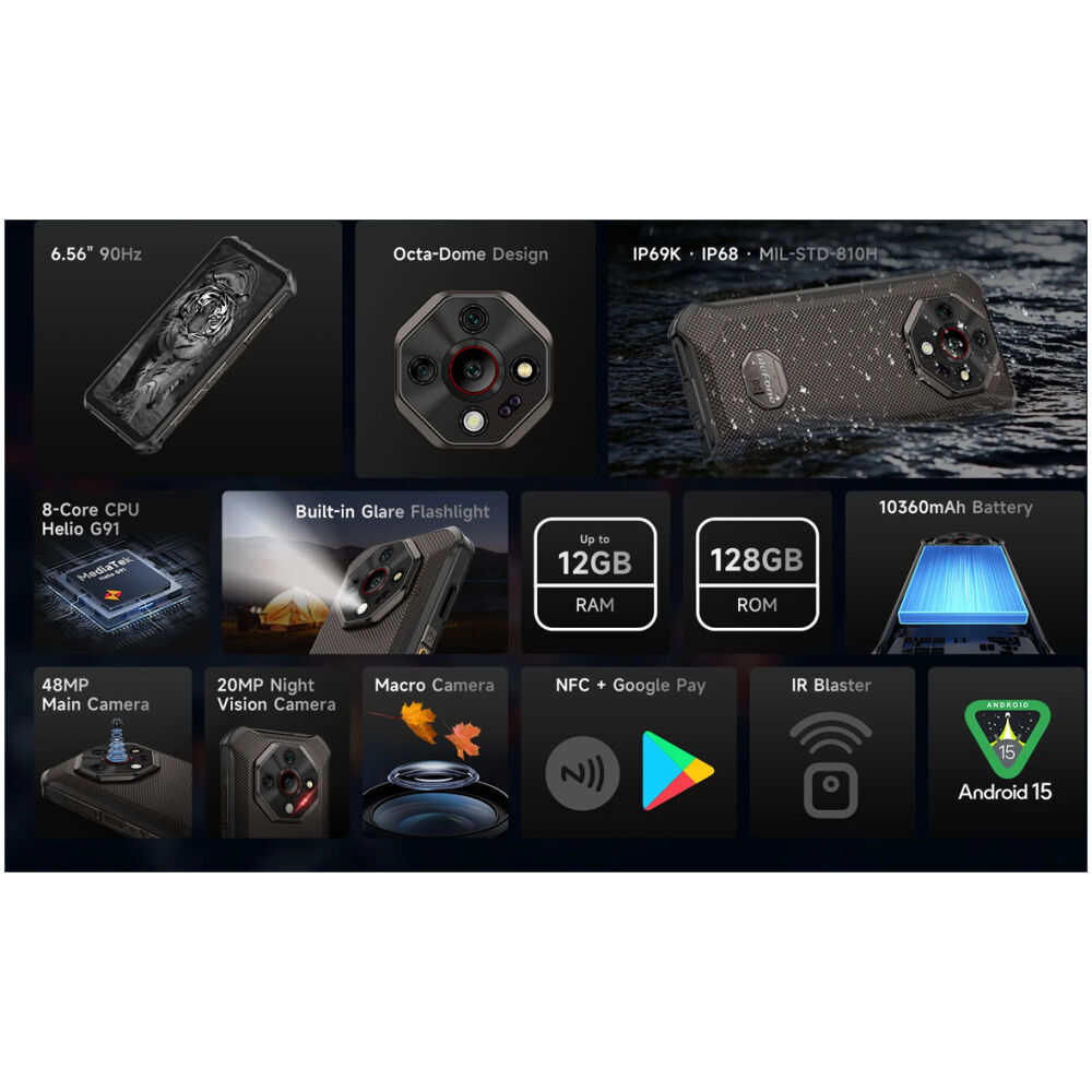 ULEFONE smartphone Armor X16, 6.56", 6/128GB, 10360mAh, IP68/IP69K/MIL-STD-810H, μαύρο - Image 9