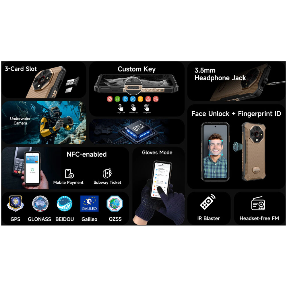ULEFONE smartphone Armor X16 Pro, 6.56", 8/256GB, 5G, 10360mAh, IP68/IP69K/MIL-STD-810H, μαύρο - Image 6