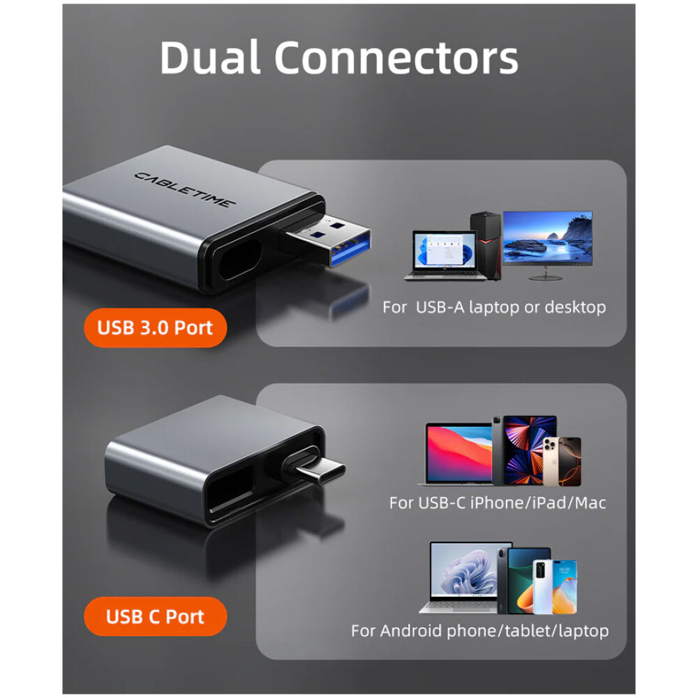 CABLETIME card reader CT-ACCD3-AG για SD & micro SD, USB 3.0, 5Gbps, γκρι - Image 2