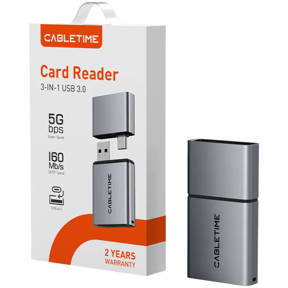 CABLETIME card reader CT-ACCD3-AG για SD & micro SD, USB 3.0, 5Gbps, γκρι - Image 8