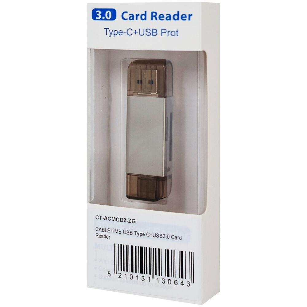 CABLETIME card reader CT-ACMCD2-ZG για SD & micro SD, USB 3.0, 5Gbps, γκρι - Image 6