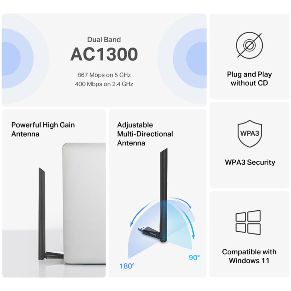 MERCUSYS ασύρματος USB αντάπτορας δικτύου MA30H, AC1300, Dual Band, V.2.0 - Image 2