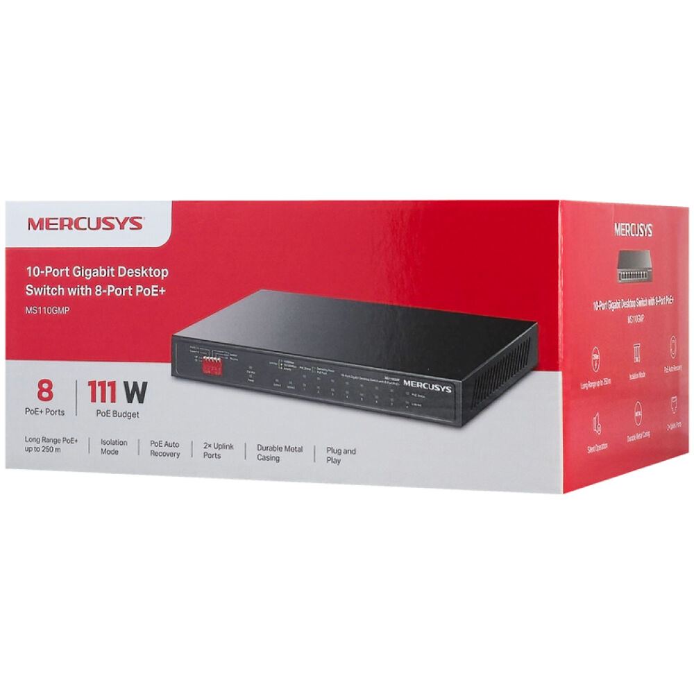 MERCUSYS Desktop Switch MS110GMP, 8x 10/100/1000Mbps PoE+, 2x Gigabit, Ver. 1.0 - Image 3