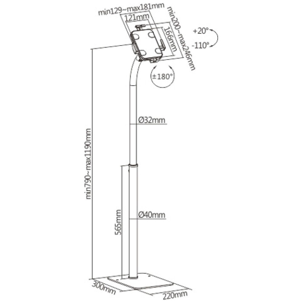 BRATECK βάση tablet δαπέδου PAD33-01, αντικλεπτική, 7.9-11", μαύρη - Image 7