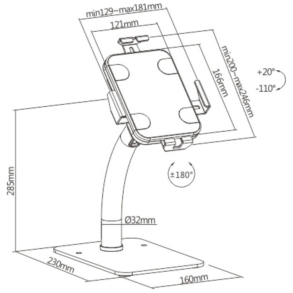 BRATECK επιτραπέζια βάση tablet PAD33-03, αντικλεπτική, 7.9-11", μαύρη - Image 6