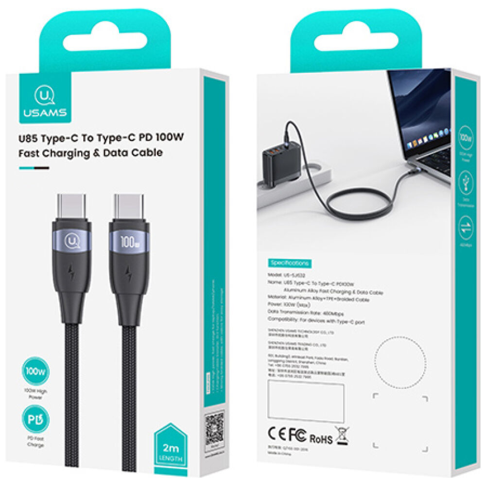 USAMS καλώδιο USB-C σε USB-C US-SJ633, 100W PD, 2m, μαύρο - Image 4