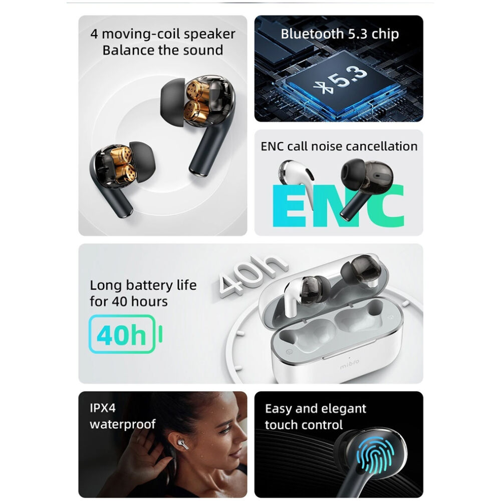 MIBRO earphones με θήκη φόρτισης M1, TWS, ENC, 25/350mAh, μπλε - Image 2