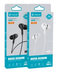 CELEBRAT earphones με μικρόφωνο D13, USB-C, 1.2m, λευκά - Image 2